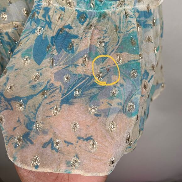 Hemant & Nandita Blue Floral Georgette Metallic Mini Dress XS Sheer *Read - Picture 11 of 11